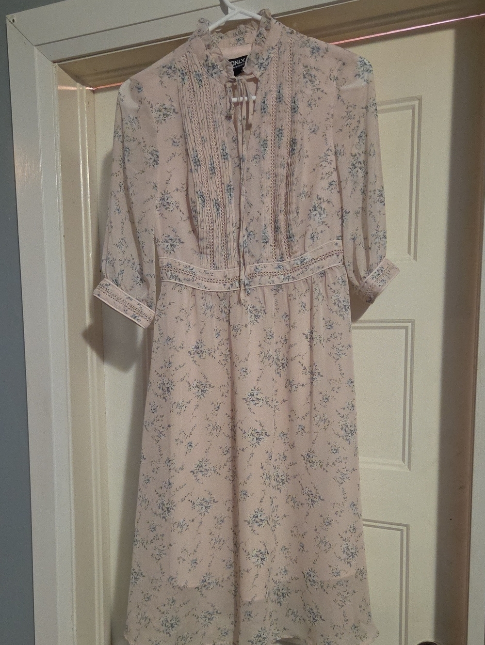 ONLY Pale Pink Midi Dress with Blue Floral Print
